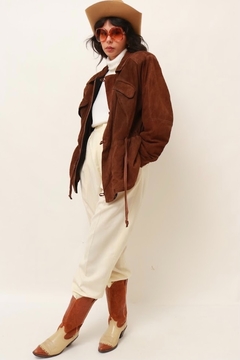 Jaqueta couro camurça marrom parka forrada - loja online