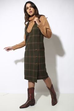 Vestido midi lã xadrez verde militar  