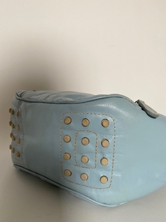 Bolsa couro azul bebe ombro recorte vintage na internet