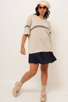 Blusa tricot bege listras preta 70´s vintage