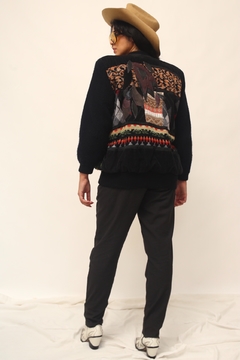Pulover tricot veludo cotele recortes couro - loja online
