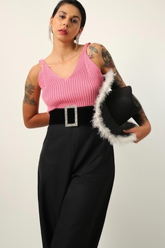 Top tricot rosa chiclete cabelado gola V - comprar online