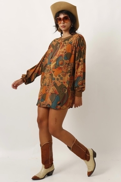 Blusa vestido marrom estampa - loja online