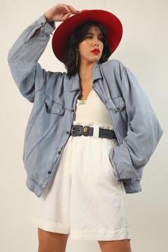 jaqueta 100 % seda forrada vintage azul - comprar online