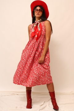 Vestido flores vermelho vintage - loja online