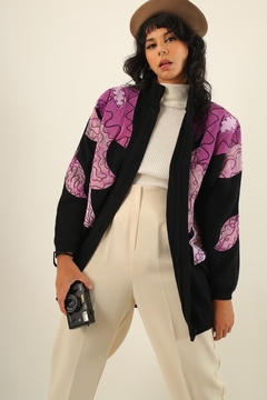 Casaco tricot ombreira recortes lilas - Capichó Brechó