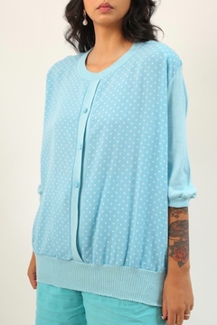 Blusa camisa tricot poá azul celeste - comprar online