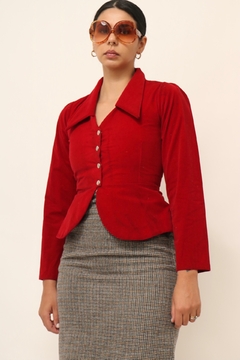 Imagem do Blusa veludo acinturada vermelho vintage