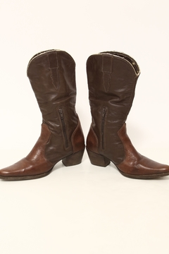 Bota marrom 100% couro western 35 - comprar online