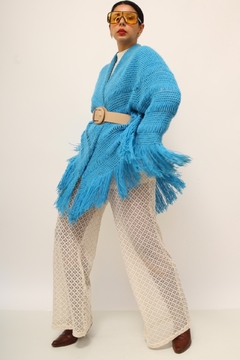 Imagem do Poncho manta azul franjas vintage