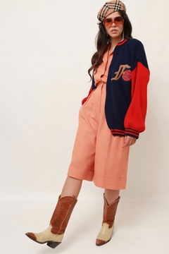 cardigan bicolor vintage estampado na internet