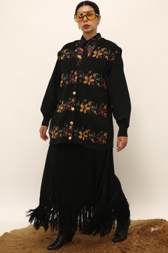 Colete tricot preto flores vintage - comprar online