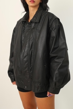 Jaqueta bomber couro forrada preta vintage - comprar online