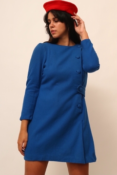 Vestido azul curto vintage estilo lã - comprar online