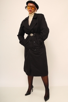 Trench coat preto classico forrado - comprar online