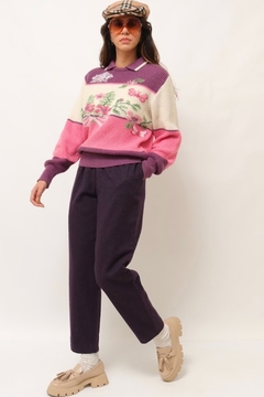 pulôver tricolor roxo e rosa vintage - loja online