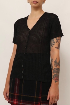 blusa tricot preta teansparencia vintage - loja online