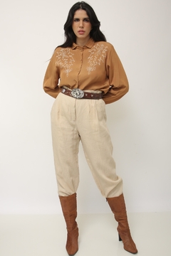 Camisa CEA vintage bordado western marrom ombreira na internet