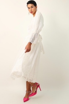 vestido renda manga bufante branco - loja online