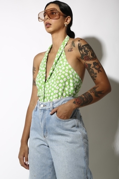 Blusa cropped flores verde 70’s good  - comprar online