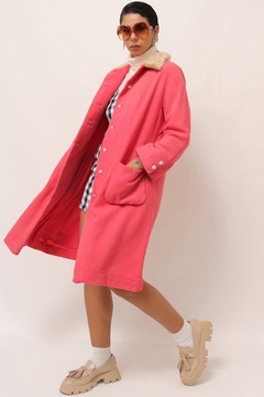 casaco rosa com gola pelucia vintage