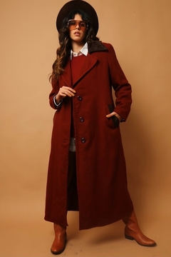 casaco longo detalhe pelo gola e bolso - loja online