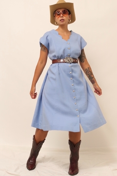 Vestido azul amplo vintage 100% linho - loja online