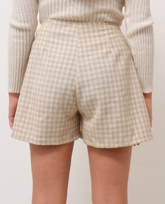 shorts saia xadrez bege vintage curto - loja online