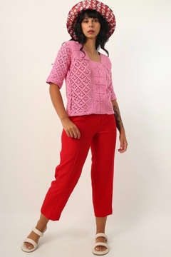 Blusa tricot crochet rosa vintage - Capichó Brechó