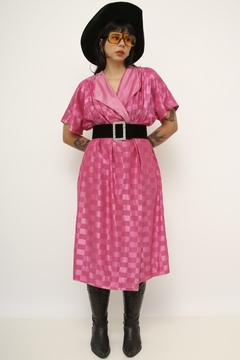 Vestido poliamida rosa transpassado xadrez - loja online