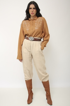Camisa CEA vintage bordado western marrom ombreira - loja online