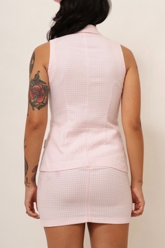 Conjunto xadrez rosa saia + blusa vintage - comprar online