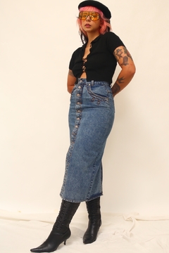 Saia Midi cintura alta jeans vintage - loja online