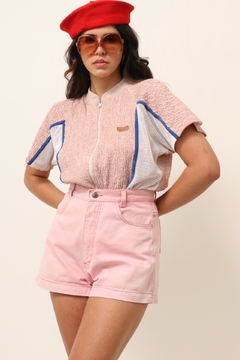 Camisa rosa vintage ziper 70´s recortes tela na internet