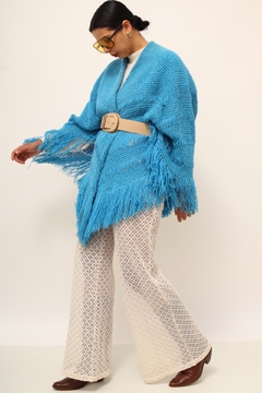 Poncho manta azul franjas vintage - loja online