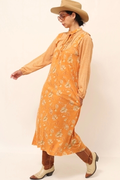 Vestido laranja floral gravata 70´s vintage - loja online