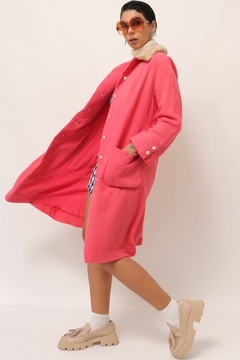 casaco rosa com gola pelucia vintage - comprar online