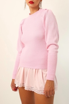 tricot manga bufante rosa vintage
