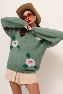 Imagem do pulover verde rosas manga bunfate