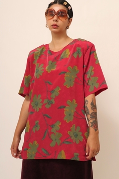 Camisa estampada flores vermelho vintage - Capichó Brechó