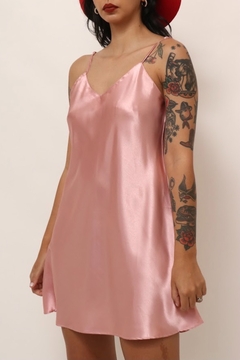 Slip Dress curto rosa acetinado vintage