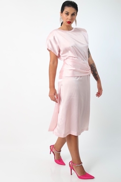 Vestido Cetim Gloss vintage ombreiras e pregas 80"s - loja online