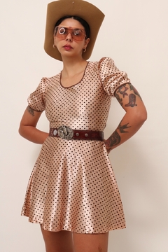 Vestido poa curto justo vintage rosa