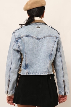 jaqueta jeans cropped amarracao couro - loja online