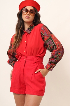 Camisa vermelha manga etnica vintage - loja online