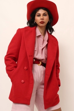 casaco lã forrado vermelho vintage