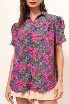 camisa estampa flores ombreira vintage - comprar online