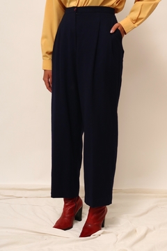 Calça cintura alta azul marinho em Lã - loja online