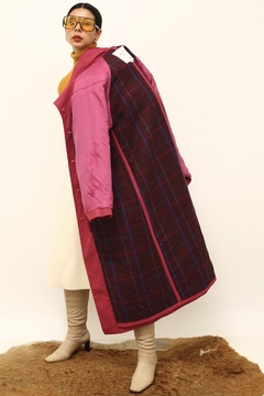 Maxi casaco roxo forro xadrez London - loja online