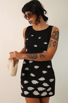 vestido curto preto flores vintage - comprar online